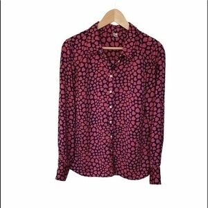 Long Sleeve Button Down Shirt Valentine's  Heart Print, L